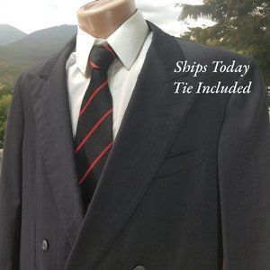 Ermenegildo Zegna Men's 42R Solid Black 100% Wool Blazer Sport Coat & Tie 10673